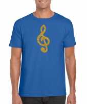 Gouden muziek noot g sleutel muziek feest t-shirt kleding blauw heren