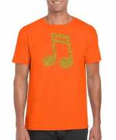 Gouden muziek noot muziek feest t-shirt kleding oranje heren