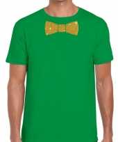 Groen fun t-shirt vlinderdas glitter goud heren