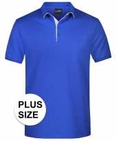 Grote maten polo shirt golf pro premium blauw wit heren