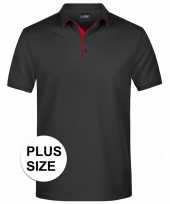 Grote maten polo shirt golf pro premium zwart rood heren
