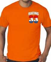 Grote maten racing supporter race fan t-shirt borst bedrukking oranje heren