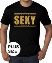 Grote maten sexy t-shirt zwart gouden glitter letters heren