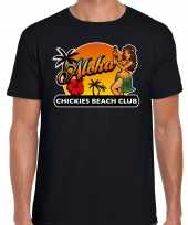 Hawaii feest t-shirt shirt aloha chickies beach club zwart heren