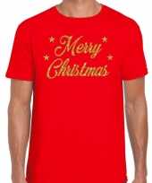 Kerst-shirt merry christmas gouden glitter letters rood heren
