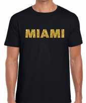 Miami gouden glitter tekst t-shirt zwart heren