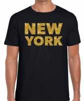 New york gouden glitter tekst t-shirt zwart heren