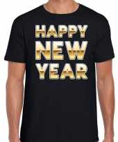 Nieuwjaar happy new year tekst t-shirt zwart goud heren