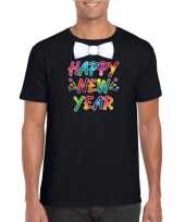 Oud nieuw t-shirt happy new year vlinderdas zwart heren