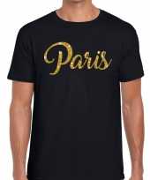 Paris gouden glitter tekst t-shirt zwart heren