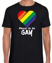 Proud to be gay pride vlag hartje lhbt t-shirt zwart heren