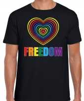 Regenboog hart freedom gay pride zwart t-shirt heren