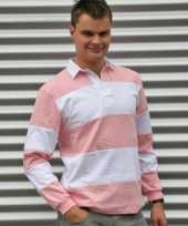 Rugbyshirt roze gestreept
