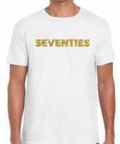 Seventies goud glitter tekst t-shirt wit heren