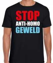 Stop anti homo geweld demonstratie protest t-shirt zwart heren