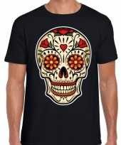 Sugar skull fashion t-shirt rock punker zwart heren