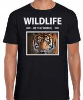 Tijger t-shirt dieren foto wildlife of the world zwart heren