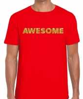 Toppers awesome goud glitter tekst t-shirt rood heren