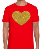 Toppers gouden hart glitter fun t-shirt rood heren