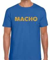 Toppers macho goud glitter tekst t-shirt blauw heren