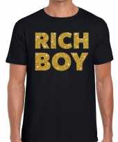 Toppers rich boy goud glitter tekst t-shirt zwart heren