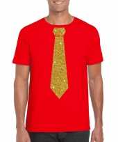 Toppers rood fun t-shirt stropdas glitter goud heren