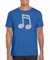 Zilveren muziek noot muziek feest t-shirt kleding blauw heren