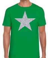 Zilveren ster glitter t-shirt groen heren