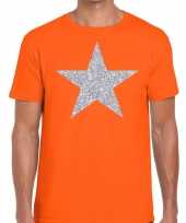 Zilveren ster glitter t-shirt oranje heren