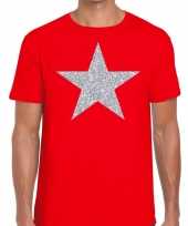 Zilveren ster glitter t-shirt rood heren