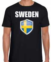 Zweden landen supporter t shirt zweedse vlag schild zwart heren